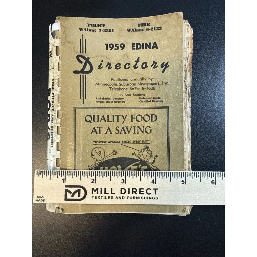 Vintage 1959 Edina Minnesota Directory/Telephone Book W/ Yellow Pages.